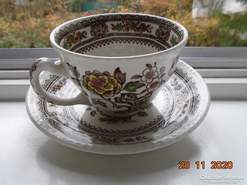 1960 Polychrome English cup with dorset pattern, wood & sons burslem