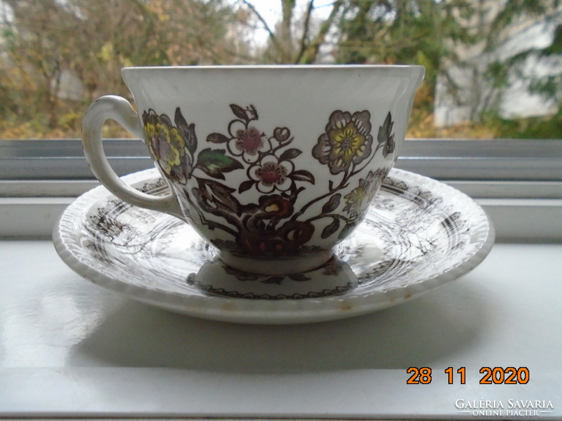 1960 Polychrome English cup with dorset pattern, wood & sons burslem