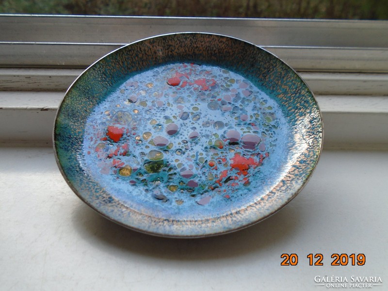 Fire enamel decorative plate with gold and multicolored inclusions