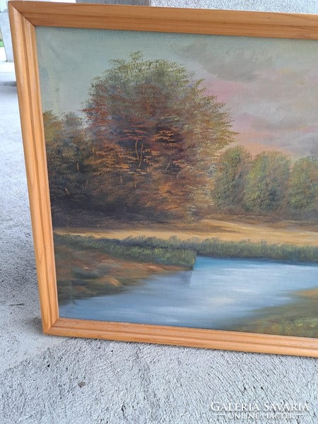 Tájas folyós fás festmény tájkép nosztalgia