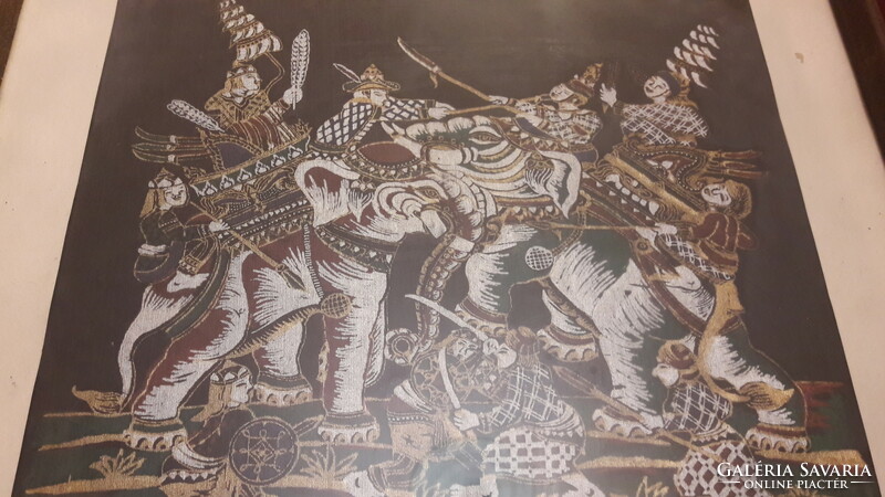 Indian battle scene silk painting (l3208)