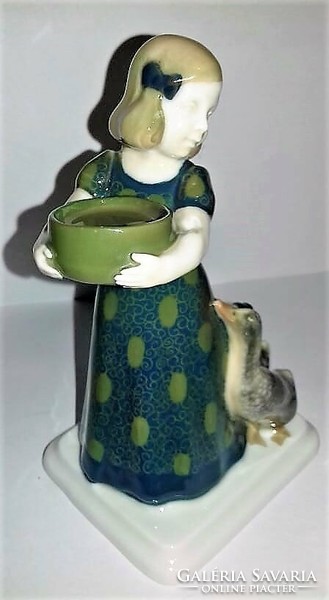Rare charming art deco Albert Caasmann Rosenthal figurine - little girl with bowl and ducks