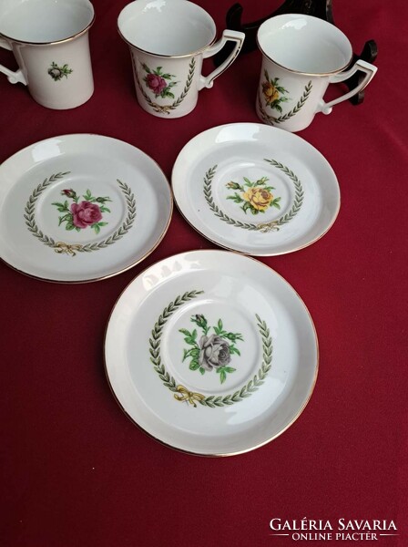 Beautiful German rose trio tea cup set with a fabulous rose pattern collector's piece of nostalgia