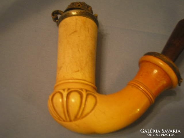 Curio Adler pipe, silver, roof, precious bone spout, cherry stem + leather original case can be given as a gift