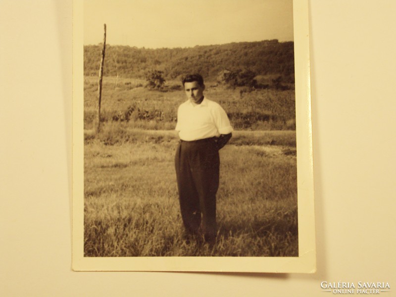 Old photo photo - man, peasant, celebrating in suit, field, meadow - 1940s-1950s
