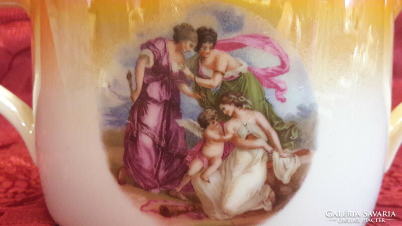 Antique scene Zsolnay porcelain sugar bowl (l3215)