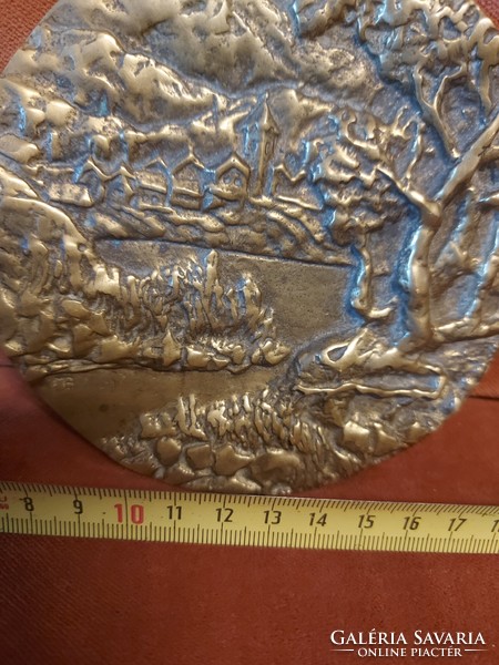MB szignós bronz dombormű, 13 cm, 1,2 kg, "Nagybörzsönyi emlék"