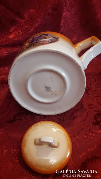 Antik jelenetes Zsolnay porcelán teás kanna (L3213)