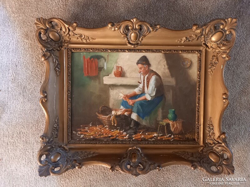 Antique picture, Croatian G. Andor, corn crumbs