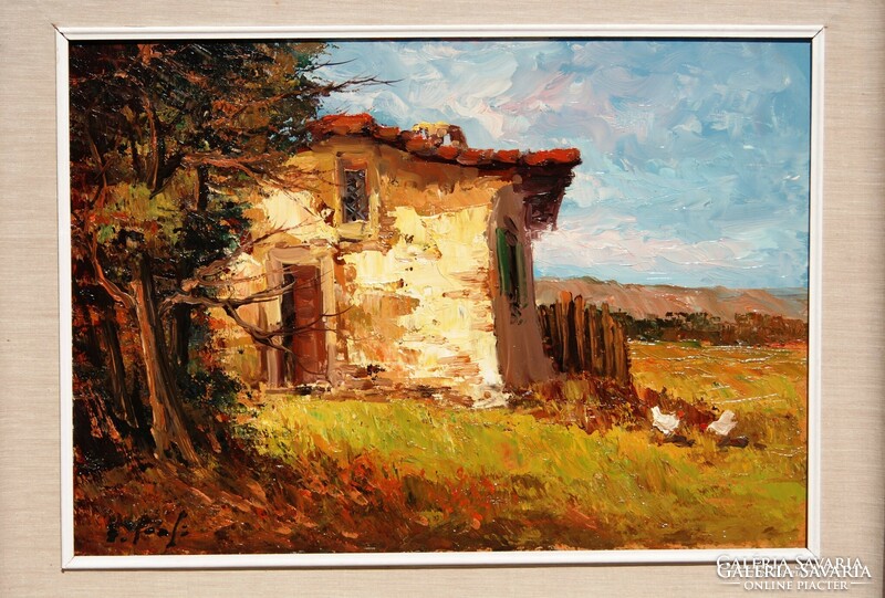 Elio Corsi: Öreg ház (Toscana) - olajfestmény eredeti keretezésben
