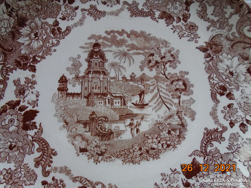 Antik olasz fajansz Laveno Ceramic reggeliző készlet Keleti Pagoda és gazdag virág mintával