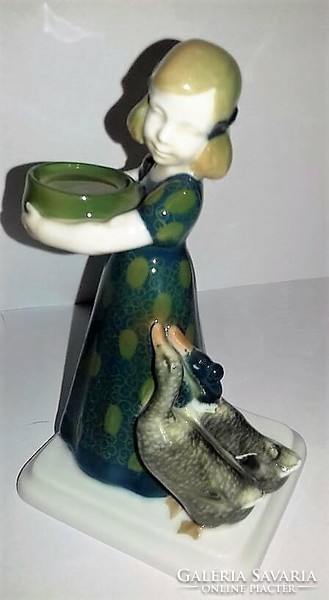 Rare charming art deco Albert Caasmann Rosenthal figurine - little girl with bowl and ducks