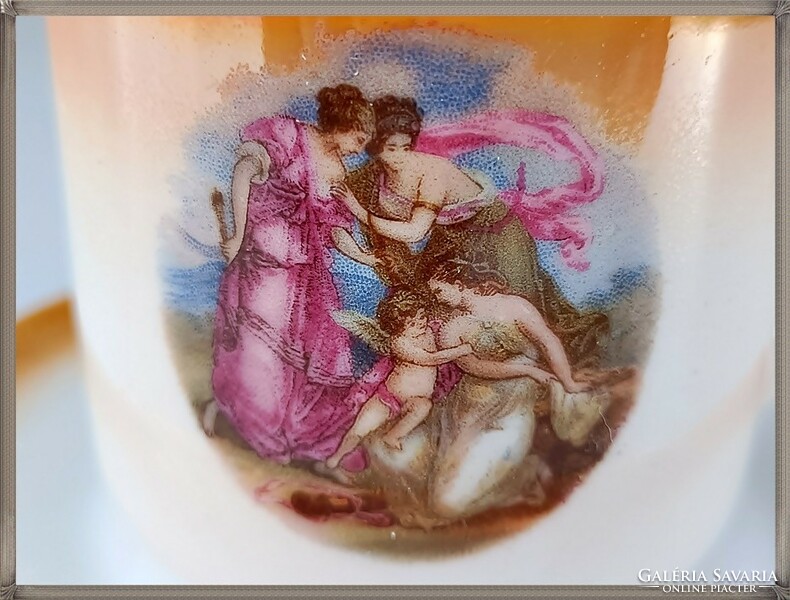 Zsolnay porcelain coffee cup set with a mythological scene pattern