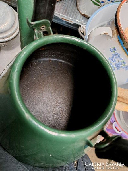 Kb 2.5 literes zománcos zöld teáskanna teafőző  kanna zománcozott falusi paraszti dekoráció