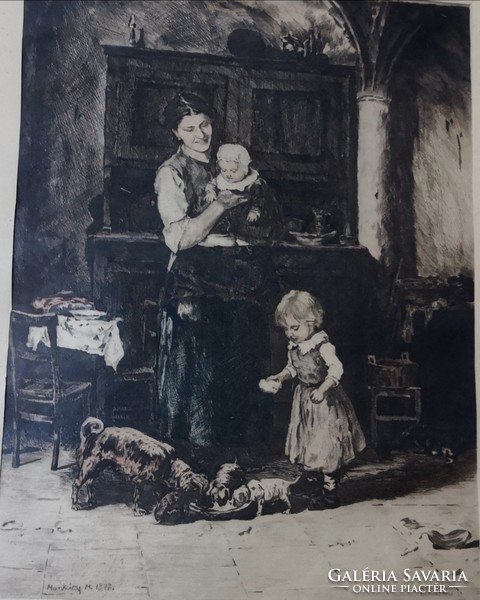 Fk/332 - József Korusz (after Mihály Munkácsy) - the family - colored etching