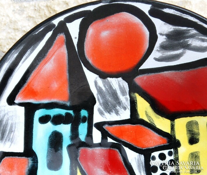 Reguly-kerámia: Városkép - kézzel festett falitál