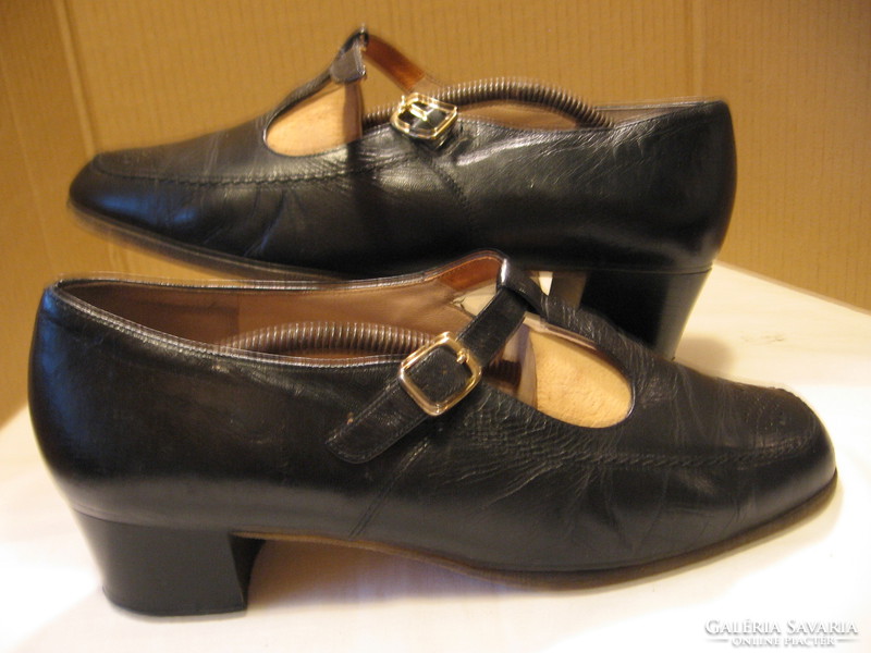 Black spiess t-strap traditional comfortable leather women's shoes 7g