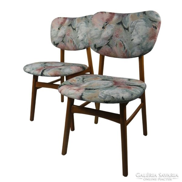 Refurbished retro solid wood velvet chair/dining chair pair