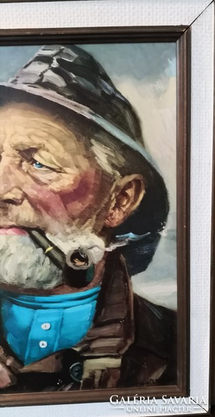 Fk/329 - harry haerendel - portrait of a pipe-smoking fisherman - lithography