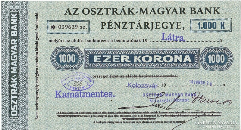 Hungary 1000 Austro-Hungarian kroner banknote 1918 replica