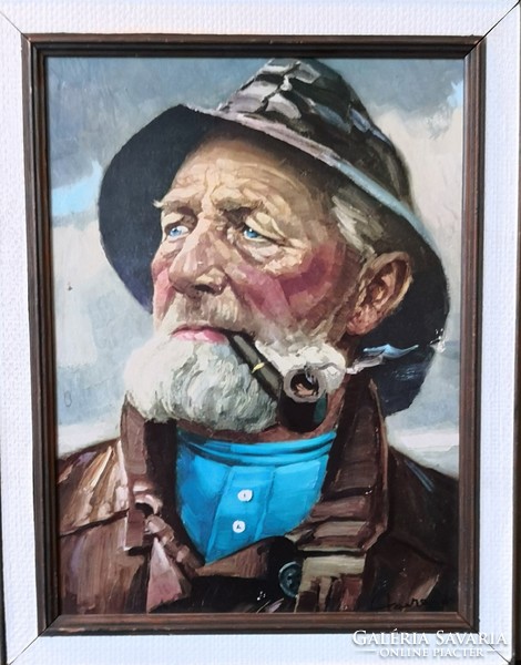 Fk/329 - harry haerendel - portrait of a pipe-smoking fisherman - lithography