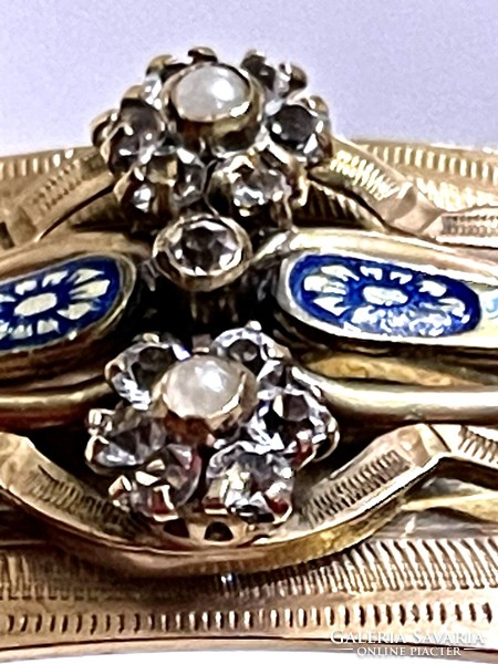 Gyönyörű Faberge jellegű antik arany -gyémánt -tűz zománcozott karkötő !