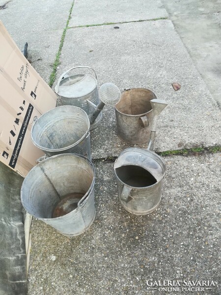 Tin buckets, watering cans, pots