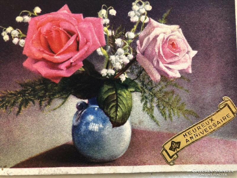 Antik, régi virágos képeslap                                      -2.