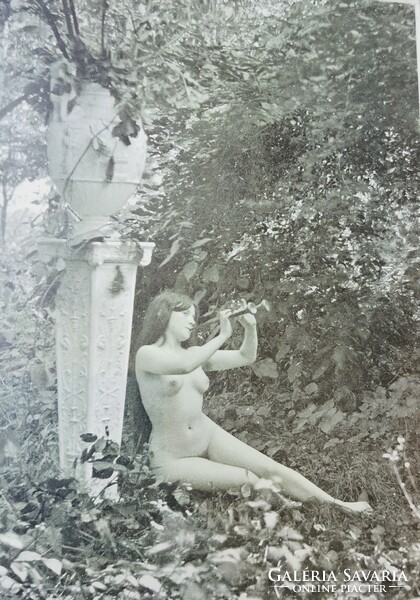 Fk/365 - old nude photo of a woman playing the flute - pc reprint, offset print