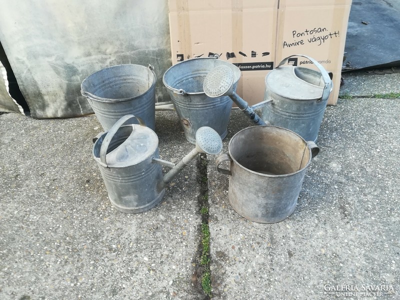 Tin buckets, watering cans, pots