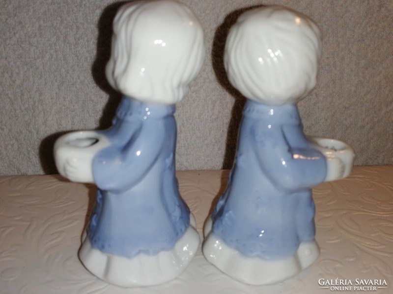 "Kisfiú - kislány testvérpár", porcelán asztali gyertyatartó, figura.