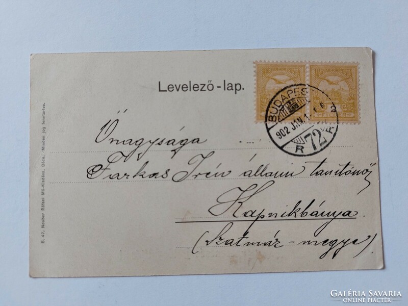 Régi újévi képeslap 1902 E. Döcker művészrajz levelezőlap erdő vadász