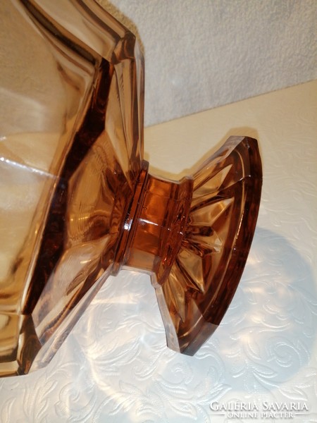 Pale brown, glass, table serving bowl, cake, fruit bowl.