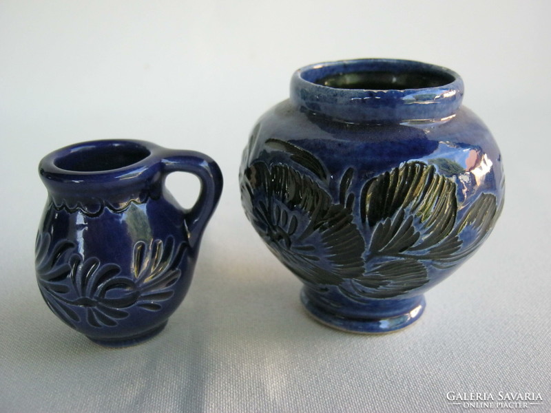 Kék mázas kerámia mini kancsó és váza