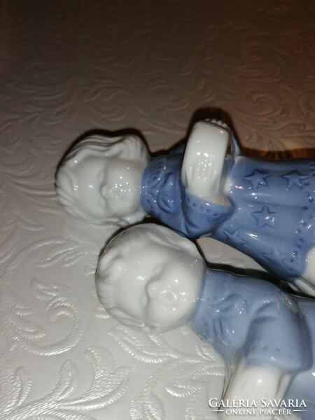 "Kisfiú - kislány testvérpár", porcelán asztali gyertyatartó, figura.