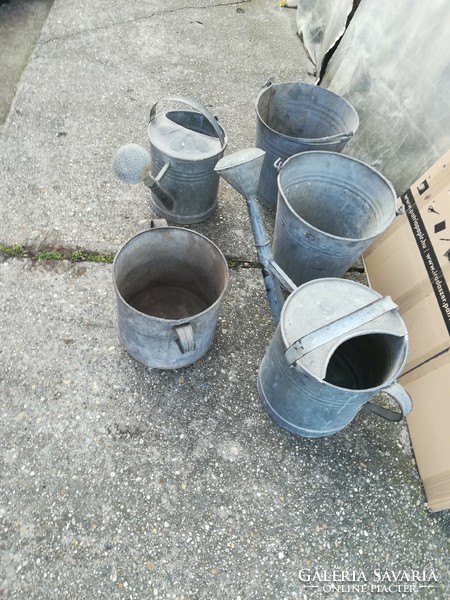 Tin buckets, watering cans, pots
