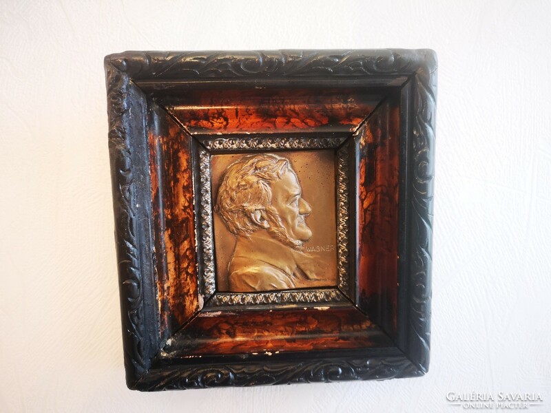 Bronze Wagner plaque with bronze portrait framed