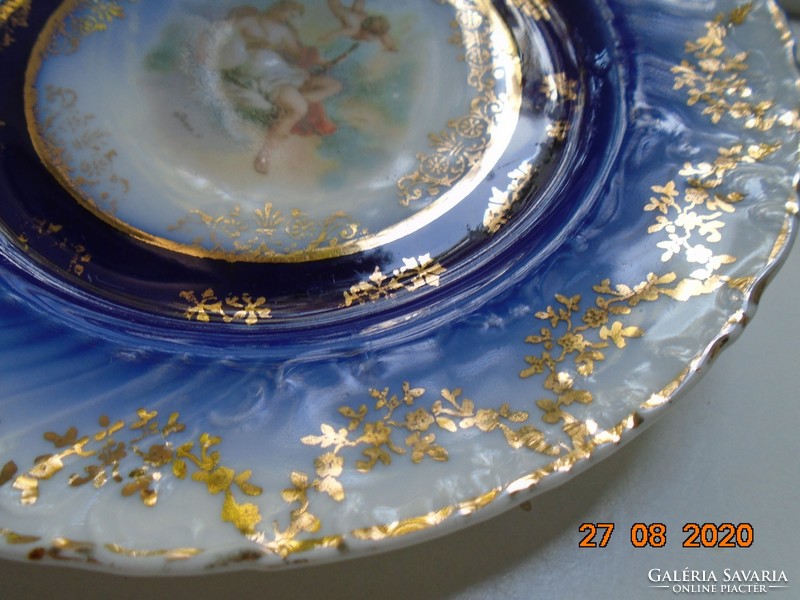 19th Viennese court cobalt with gold garland plate painting: juno goddess with angel