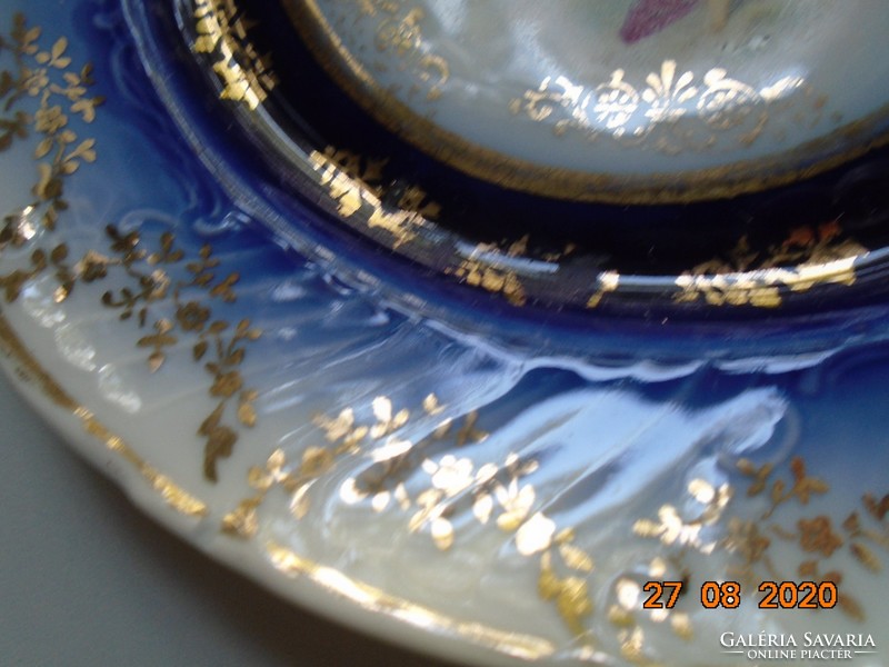 19.sz Bécsi Udvari kobalt arany girlandos tányér festménnyel:Görög-római istennő angyallal