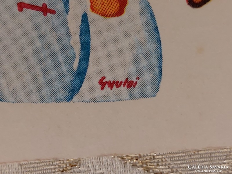 Régi újévi képeslap 1939 Gyulai rajzos levelezőlap kéményseprő malac lóhere szerencsepatkó