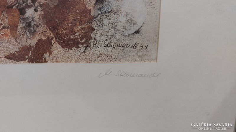 (K) Absztrakt szignózott német litográfia 50x61 cm kerettel