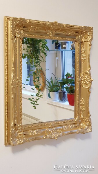 (Nk ) 58 x 68 cm.-Es. Wonderful, antique, gold-colored, blonde frame, small mirror.