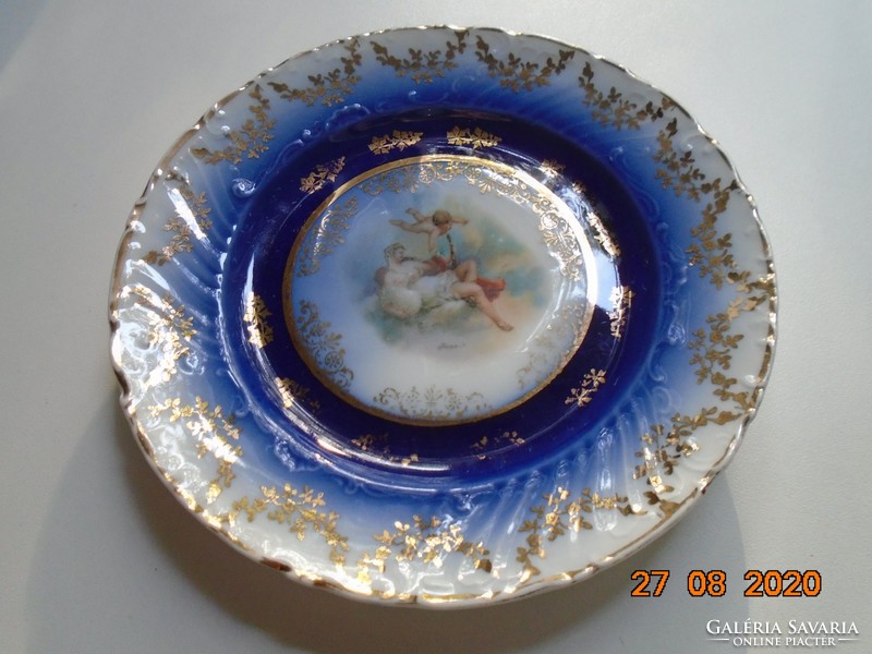 19th Viennese court cobalt with gold garland plate painting: juno goddess with angel