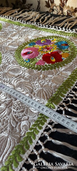 Art Nouveau satin Matyó embroidered tablecloth/shawl