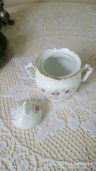Beautiful, old large porcelain sugar bowl with a flower pattern