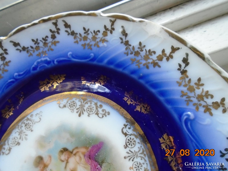 19th Viennese court cobalt with gold garland plate painting: Greco-Roman goddess with angel