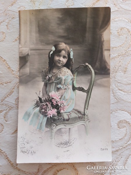 Old postcard 1914 little girl photo postcard