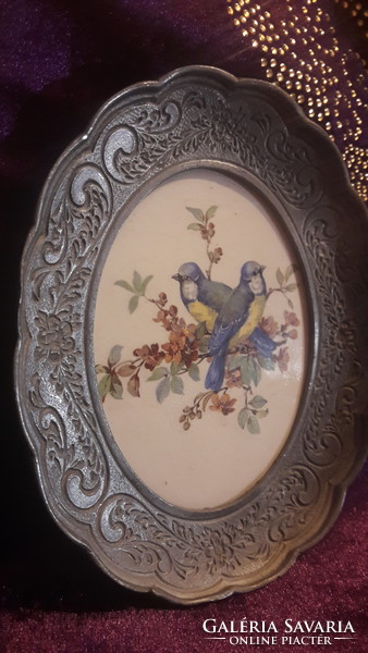 Bird porcelain miniature picture, tin frame tin wall decoration (l3336)