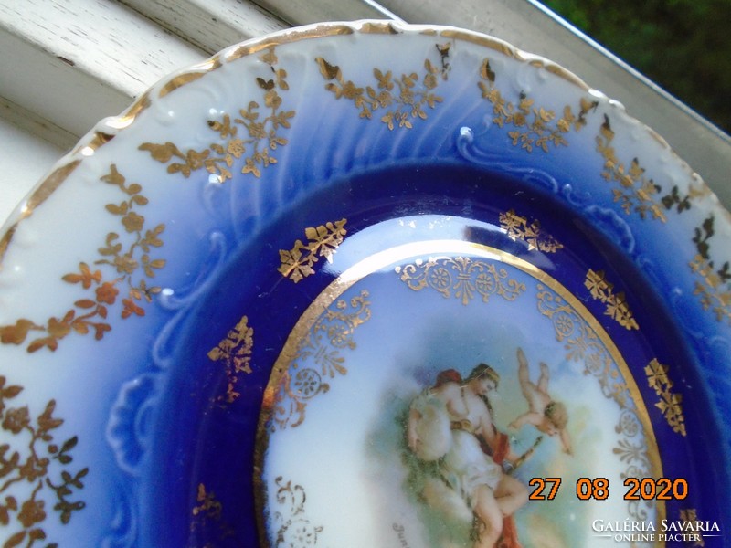 19th Viennese court cobalt with gold garland plate painting: juno goddess with angel