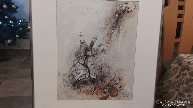 (K) abstract signed German lithograph with frame 50x61 cm